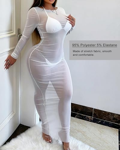 Image of Sliot Transparent Dress Sheer Dresses for Women Sexy Sheer Mesh Dress Bodycon Dress Mesh Long Dress