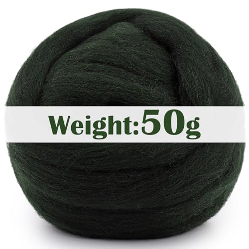 Image of Mayboos 1.76oz Dark Green Natural Wool Roving, Needle Felting Wool | Wool for Needle Felting for Wet /Dry Felting Handcrafts and Spinning