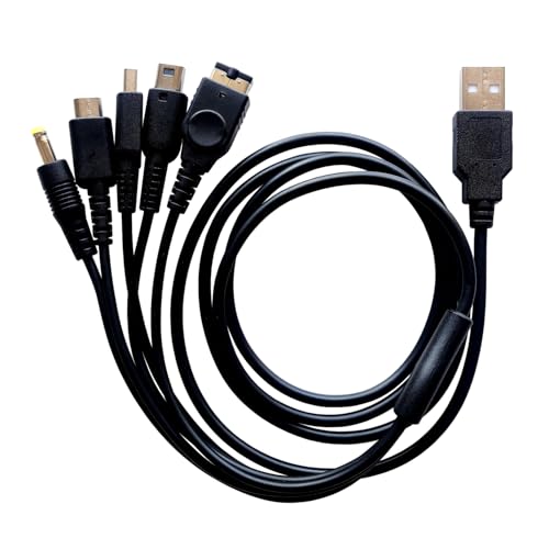 DHSKZRMJ Cable de carga USB 5 en 1 compatible con Nintendo DS Lite/Wii U/New 3DS XL/New 3DS/3DS XL/3DS/New 2DS XL/2DS/DSi/DSi XL/NDS/DS/Gameboy Advance SP (GBA SP)/PSP 1000/2000/3000, multifuncional