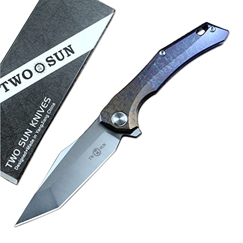 TWOSUN Flipper Folding Pocket Knife D2 Blade Colorful Coating Titanium Handle TS43