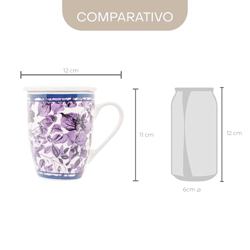 Caneca de Porcelana Super White com Tampa e Filtro Blue Garden 310ml - Lyor