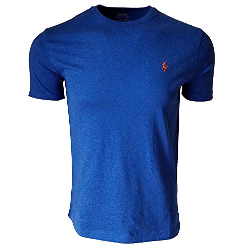 Image of Polo Ralph Lauren Men's Pony Logo Crew Neck T-Shirt (Large, Blue Heather (Orange Pony))