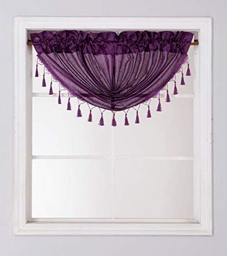 1PC Waterfall Valance for Curtains & Drapes Rod Pocket Beaded Curtain Valence(Purple)
