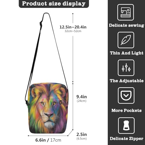 mens messenger bag crossbody green crossbody bags for women Cross Body Purses Adjustable Strap for Casual Casual- Colored Pencil Drawing Cool Lion3