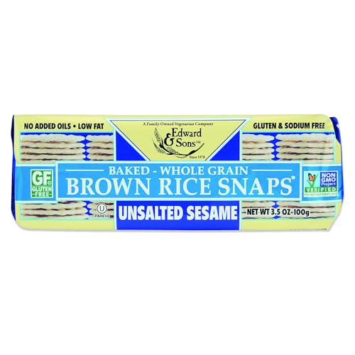 Edward & Sons Unsalted Sesame Brown Rice Snaps - Rice Crackers Gluten Free, Whole Grain, Oven Baked, Low Fat, Non-GMO, USDA Organic - 3.5 Oz, 12 Pack