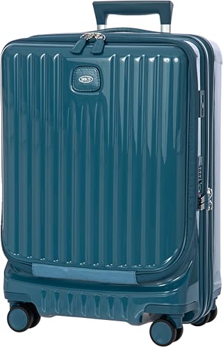 Image of Bric's Positano Trolley Spinner - Carry-On Luggage with Built-In USB Port and Lock - Lightweight Suitcases Made From Durable Polycarbonate - Protector Cover Included - 21 Inch with Pocket, Sea Green