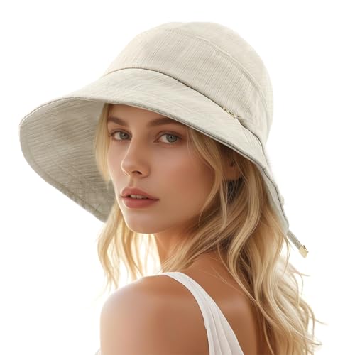 Image of SANNIDHI Sun Hats for Women Bucket Hat for Women, Wide Brim Summer UV Protection Beach Hat, Outdoor Casual Womens Hats with Chin Strap, Fashion Ladies