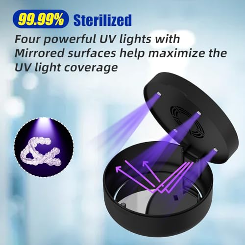 Voraiya UV Retainer Case with Fan, UVC Retainer Cleaner, Aligner Case Includes Vent Holes and Mirror, Portable Retainer Holder Box for Mouth Guard, Aligners, Night Guard, Black - Thumbnail 2