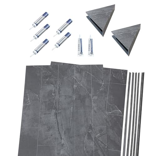 Palisade 78in x 36in x 36in Waterproof Vinyl Corner Shower Surround Kit with Accessories in Cracked Slate - Thumbnail 2