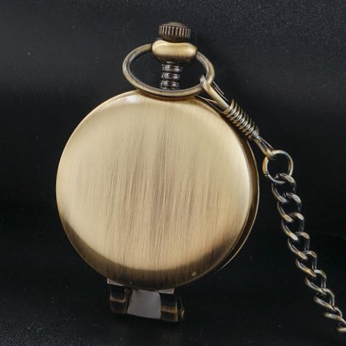 Image of Tiong Transparent Cover Pocket Watches Quartz Roman Numerals Men Arabic Numerals with Chain&Box(Bronze-R)