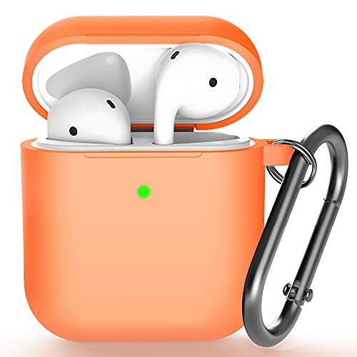 Airpods Case , BELONGME Airpods Silicone Case Cover with Keychain, 360Â°Protective AirPods Accessories Kits Shockproof Airpods Case Compatible with Apple Airpods 2 &1 (Front LED Visible) Bright Orange