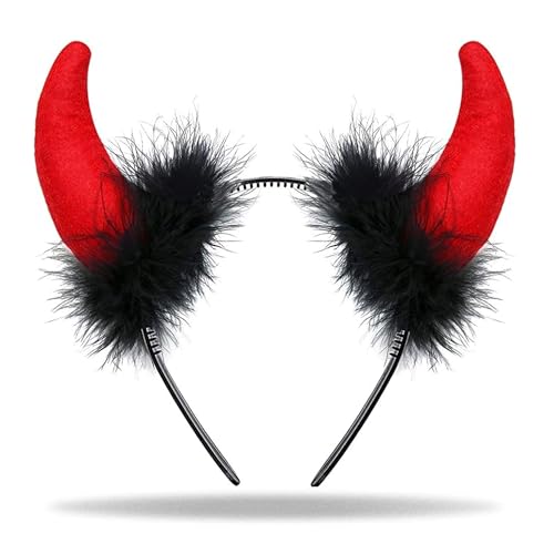 Hatstar Teufelshörner Haarreif Rot Schwarz mit Hörnern für Teufels Kostüm Halloween Haarschmuck für Damen Herren und Kinder Kostüm Accessoire für Karneval und Fasching