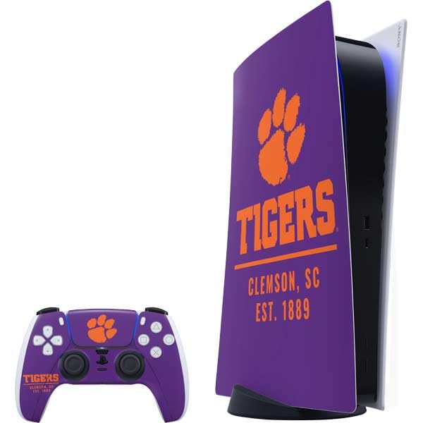 Skinit Decal Gaming Skin Compatible with PS5 Bundle - Officially Licensed Clemson University Tigers Est 1889 Design