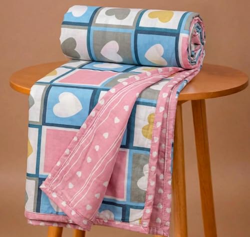 Image of HOMEKART for Double Bed, 120 GSM Microfiber 2 Layered Quilted Dohar, Soft Lightweight Luxury Reversible Printed AC Blanket Double Bed for All Season (Pink & Blue, 220 x 240 cm)
