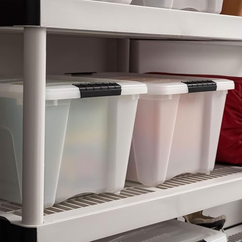 Image of IRIS USA 8 Pack Stackable Storage Bin, 32 Quart Plastic Container Totes with Latching Lids for Home and Office Organization, Pearl