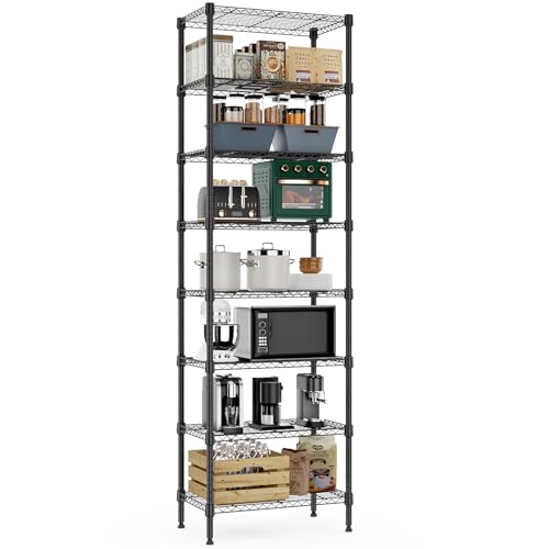 Image of M MZG 8 Tier 2000 lbs Storage Rack Metal Wire Shelving Unit, Storage Standing Shelf Organizer for Laundry Bathroom Kitchen Pantry Closet Garage Basement Utility Room, Black 13.8 inch D x 23.6 inch W x 79.5 inch H