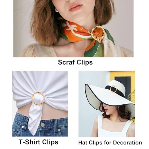 Image of Scarf Ring Clip, Shirt Ties Clips for Women, Cinch Clip to Tighten Clothing, Clothes Clips, Metal Round Circle Ring, Silver