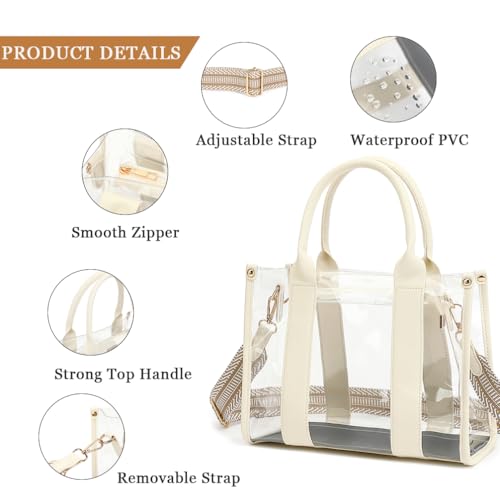Image of LOXOMU Clear Tote Bag Stadium Approved Crossbody Clear Bag for Stadium Events Plastic Purse Handbag for Women