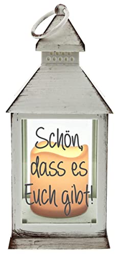 WB wohn trends Kunststoff-Laterne mit LED-Kerze & Timer, Schön DASS es Euch gibt, Weiss 24x10,5x10,5cm, Batterie LED-Licht LED-Laterne LED-Lampe mit Text Spruch