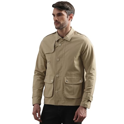 Image of Royal Enfield Men's Cotton Blend Standard Length Jacket (JKS240008 Beige L)