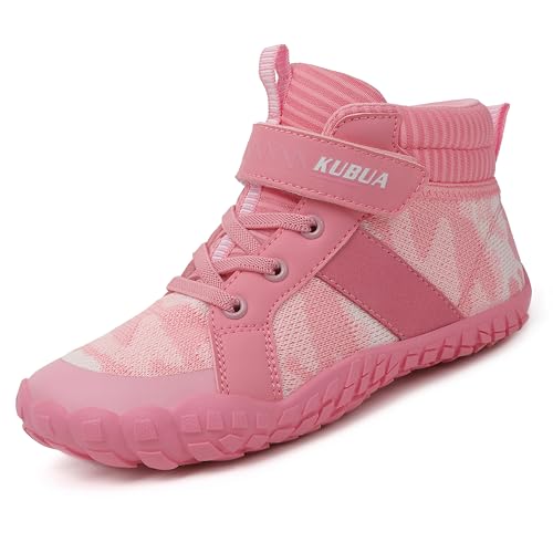 Image of KUBUA Kids High Top Barefoot Shoes Boys Girls Minimalist Zero Drop Sneakers | Wide Toe Box, Padded Collar for Ankle Support, Non-Slip, Hiking, Tennis, Walking, School, Wrestling, Gym, Little Kid, Big Kid