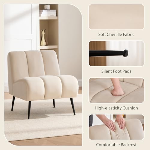 Sillón sin brazos chenille beige moderno miniatura 3