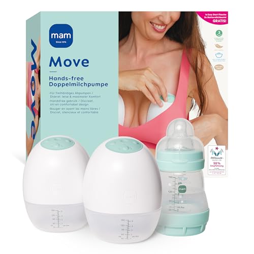 MAM Move Doppelmilchpumpe Elektrisch | Handsfree ohne Schläuche oder Kabel | Passt dank schlankem Design in jeden BH | mit 3 Modi für effizientes & diskretes Abpumpen