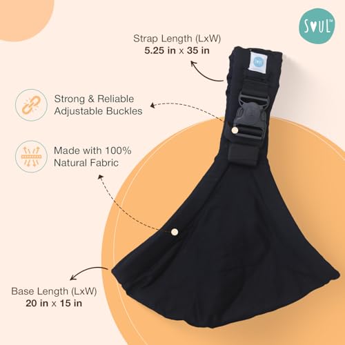 Image of SoulSlings Imbu Buckle Hip Sling Baby Carrier - 100% Cotton - Black | Baby Toddler Carrier | Lightweight Sling Baby Carrier for Babies & Toddlers | Adjustable for 6-30 Months (Upto 20kg)