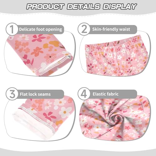 KLL A Pattern of Flowers in Pink Girls Cotton Pants Soft Full Length Yoga Pants Gym3