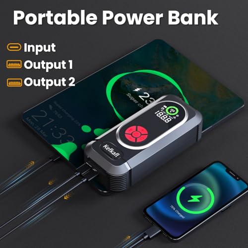 Image of Jump Starter 5000A, Car Battery Jump Starter Portable with 150 PSI Tire Inflator, Portable Air Compressor, Car Jumper Starter for Up to 10.0L Gas & 10.0L Diesel Engines, LED Light, Jumper Cables
