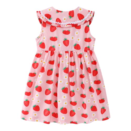 Image of HILEELANG Girls Cotton Dress Sleeveless Peter Pan Collar with Pockets