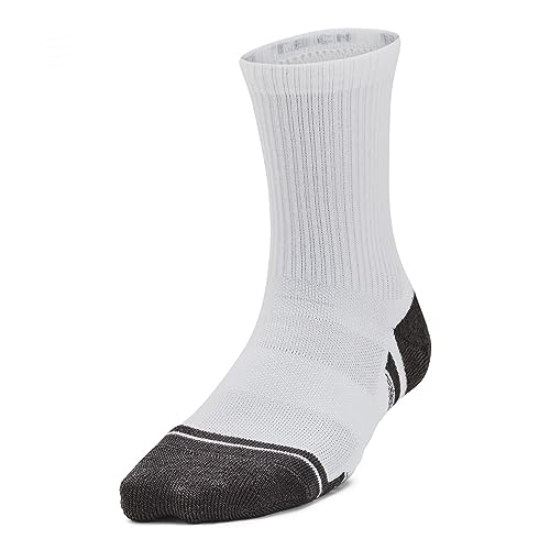 Under Armour Unisex Youth Performance Tech Crew Socks 3 Pack, (100) White/White/Jet Gray, X-Small
