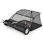 TANGZON Tow Behind Lawn Sweeper, 42 inch Manual Lawn Mower with 126cm Working Width, Adjustable Sweeping Height & Large Leaf Collector, Manual Leaf Grass Push Sweeper for Grass and Debris