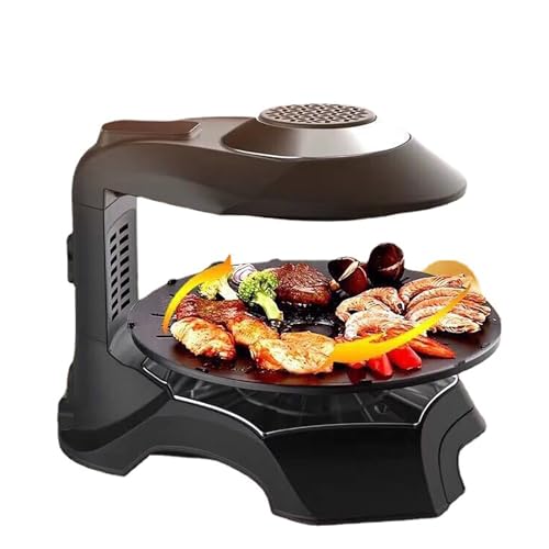 Parrilla eléctrica sin Humo para Interiores, Ajustable de 1 a 80 minutos/80 a 280 °C/rotación automática de 360° y Antiadherente, Ideal para restaurantes y Puestos.