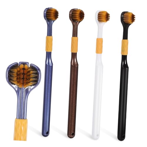 CIYODO 4 Piezas Cepillo de Dientes Triple con Cerdas Suaves para Adultos Diseño de Caras para Limpieza y Múltiple Hogar y Viaje Paquete de Unidades