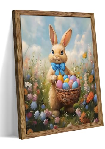 Easter Bunny Wall Art, Cute Rabbit Easter Eggs Canvas Wall