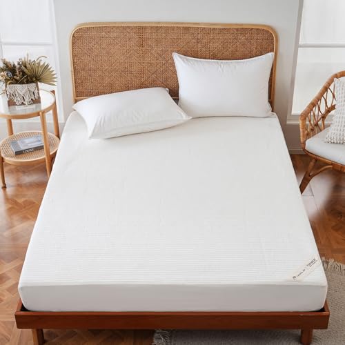 YOUR MOON 100% Wool Mattress Pad Queen Natural Cotton Cover White