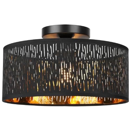 FRIDEKO HOME Moderne Deckenlampe Schwarz,Durchbrochener Rund Ø30cm Deckenleuchte E27 One Flammige Stoff Lampenschirm Lampe für Schlafzimmer Wohnzimmer Küche Flur
