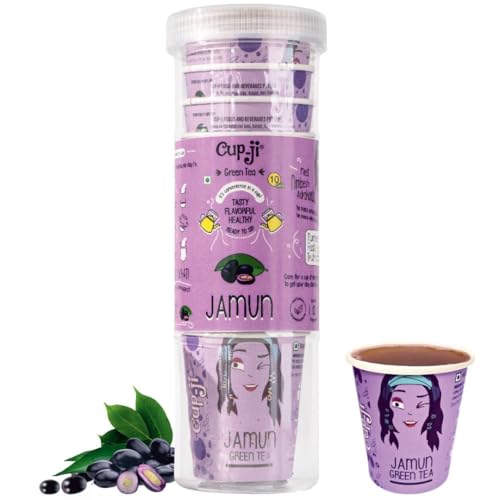 Image of Cup-ji Ready to Sip Jamun Green Tea | Fruity,Non Bitter Tasty & Whole Leaf Green Tea | Desi Kala Khatta | 10 Cups with Each Cup Size 210 ml