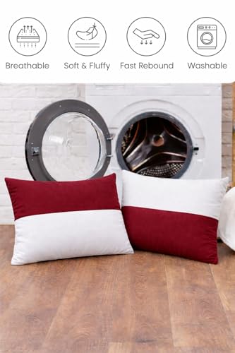 Image of ARLinen Hollow Fiber Sleeping Pillow - Set of 2, Height Adjustable, Soft & Fluffy Comfort, White & Burgundy, 29x19 Inch with 300g Extra Fiber for Custom Comfort, Pillow Covers Included