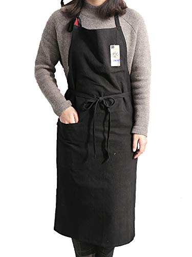 Tablier de cuisine en lin anti-taches équipé d'une grande poche