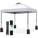JEAREY 10x10 Pop Up Canopy Tent, Heavy Duty Outdoor Canopy with 1-Push Instant Setup, Commercial Tent with Roller Bag, 4 Sandbags and 8 Stakes, Water-Resistant, White