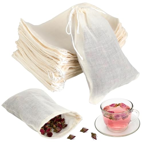cobee 10.5x8.5cm Gewürzsäckchen zum Kochen Leere, 30 Stück Teebeutel für Losen Tee Teefilter Teebeutel aus Baumwolle mit Kordelzug Wiederverwendbare für Losen Tee Kaffee Filter Gewürze(30 Stück Beige)