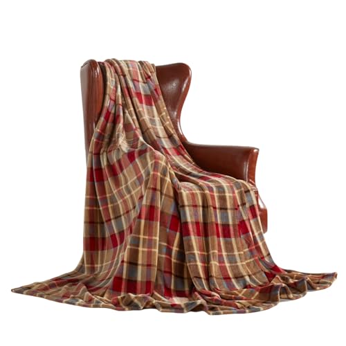 DREAMLANDING Fleece-Überwurf für Sofa, Bett, Stuhl, weich, bunt, übergroß, dekorativ, ultraplüschig, 150 x 200 cm, rotes Karomuster