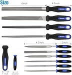 Preciva 18PCS Jeu de fichiers, 18 in1 Ensemble de fichiers polyvalents en acier au carbone 4PCS Flat/Triangle/Half-Round/Round Large File et 12PCS Fichier de l'aiguille et ONE Brosse et pinceaux à gratter ONE Sac portable
