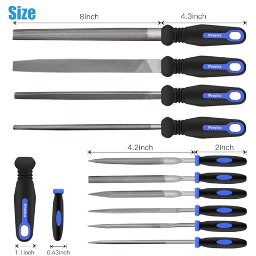 Preciva 18PCS File Set, 18 in1 High Carbon Steel Multipurpose File Set Includes 4PCS Flat/Triangle/Half-Round/Round Large File and 12PCS Needle File and ONE Scrath Brush and ONE Portable Bag by Preciva - Image 5