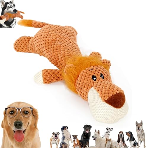 JOYTIX Giocattolo Interattivo a Squeak per Masticare Cane | Tessuto Corduroy Resistente Lupo/Leone/Elefante | Adatto a Piccole, Medie & Grandi Razze (il leone)