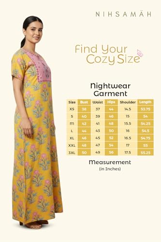 Image of NIHSAMAH Cotton Nighty for Women - Printed Stylish Night Gown, Comfortable Sleepwear Long Nightwear, Maxi