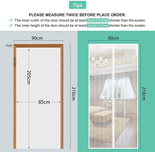 JOREAL Fly Screens for Doors 90X210cm, Anti Mosquito Polyester Mesh Screen Door with Full Frame Magic Tape and Powerful Magnets, Magnetic Fly Insect Screen Door with Lace