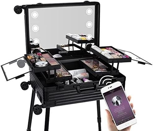 Miniatura 5 de Maletín De Maquillaje Con Ruedas, Estuche De Viaje Con Ruedas, Organizador De Cosméticos Con 4 Ruedas, Luces, Espejo, Estuche De Maquillaje